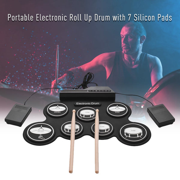 Compact Size Usb Roll Up Silicon Drum Set Digital Electronic Kit With Drumsticks Foot Pedals 7 Padsfor Beginners