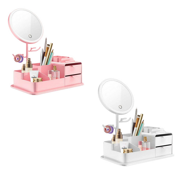 Cosmetics Storage Box With Led Makeup Mirror