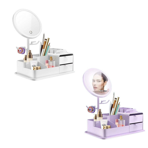 Cosmetics Storage Box With Led Makeup Mirror