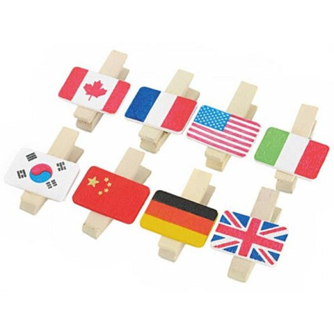 Country Flag Pattern Wood Paper Clips 8Pcs