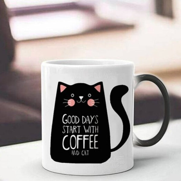 Creative Color Changing Mug Thermal Cup Black Cat