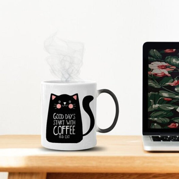 Creative Color Changing Mug Thermal Cup Black Cat