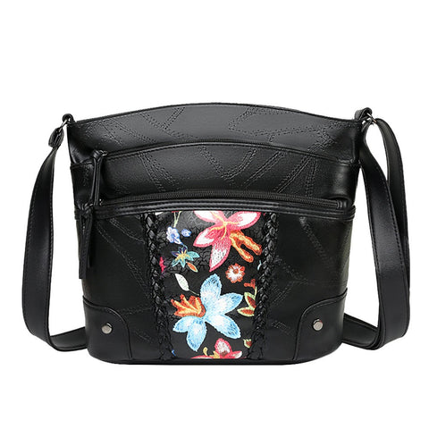 Creative Design Women Pu Leather Shoulder Pouch Mommy Flower Print Daily Multi Functional Crossbody Shopping Bags