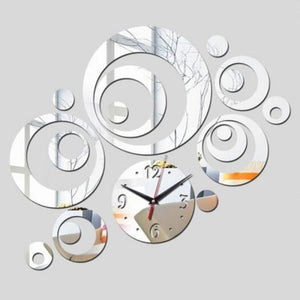 Creative Diy Circle Mirror Clock Wall Sticker White