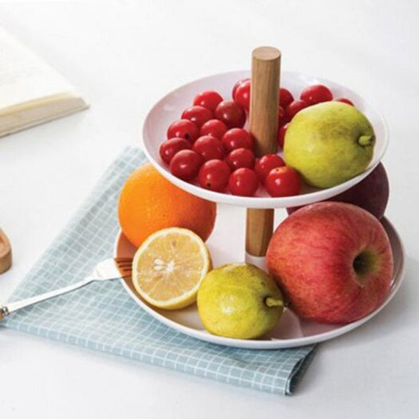 Creative Double Deck Fruit Tray Practical Sugar Plate White