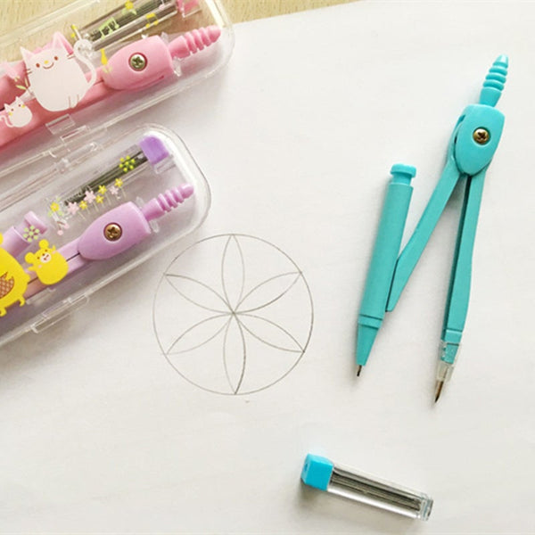 Creative Cute Stationery Pencil Metal Drawing Compass Box School Supplies