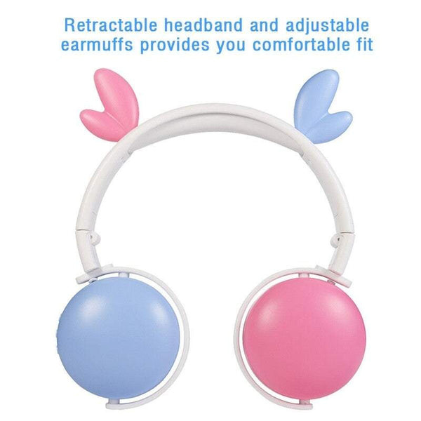 Headphones Cute Cartoon Wireless Bluetooth Headset For Girl Kids With Mic Pc Mobile Phone Music Gaming Mp3 Cat Ears / Antlers Devil Earphone Pink
