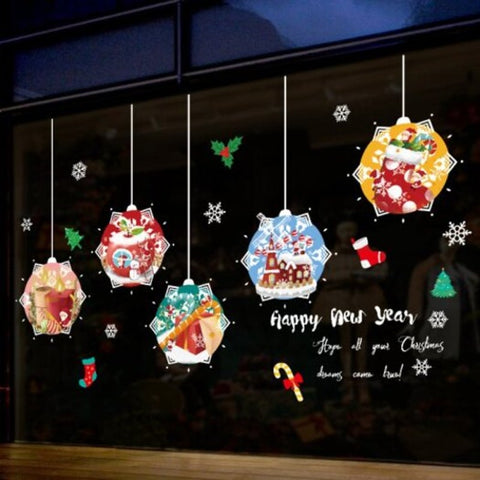 Cute Christmas Gift Ball Eve Decoration Door Sticker Background Multi A 45X60cm