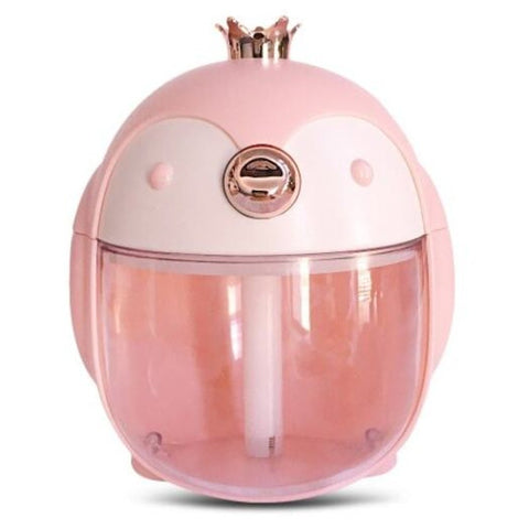 Cute Crown Penguin Air Humidifier Aroma Essential Oil Diffuser Night Lamp Pink