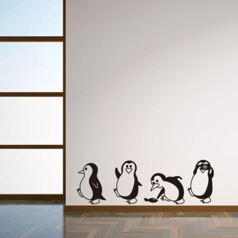 Cute Penguin Cartoon Wall Stickers For Kids Room Decoration Black