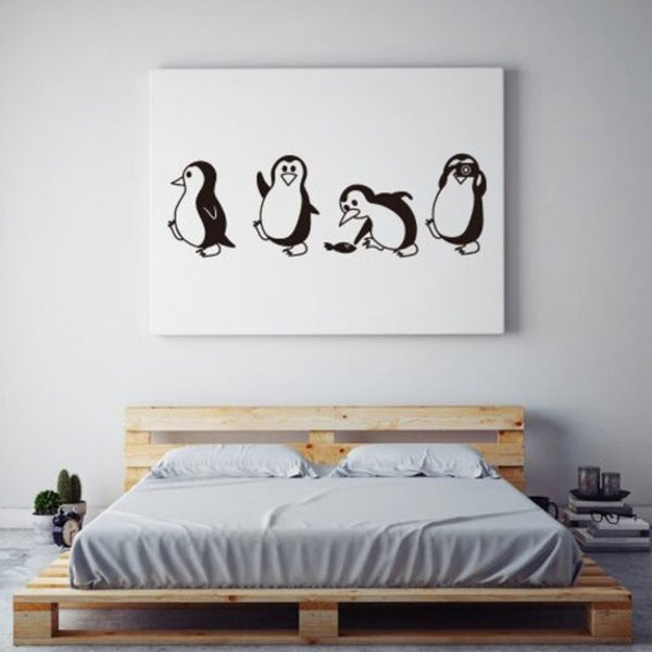 Cute Penguin Cartoon Wall Stickers For Kids Room Decoration Black
