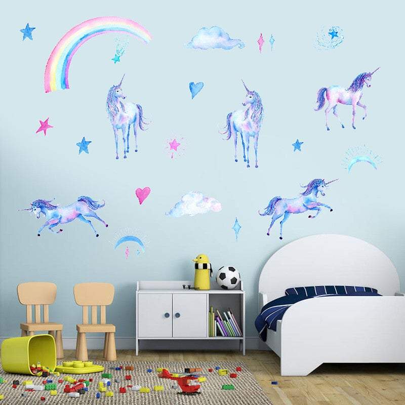 Wallpaper Decals Cute Unicorn Rainbow Cloud Star Heart Removable Stickers