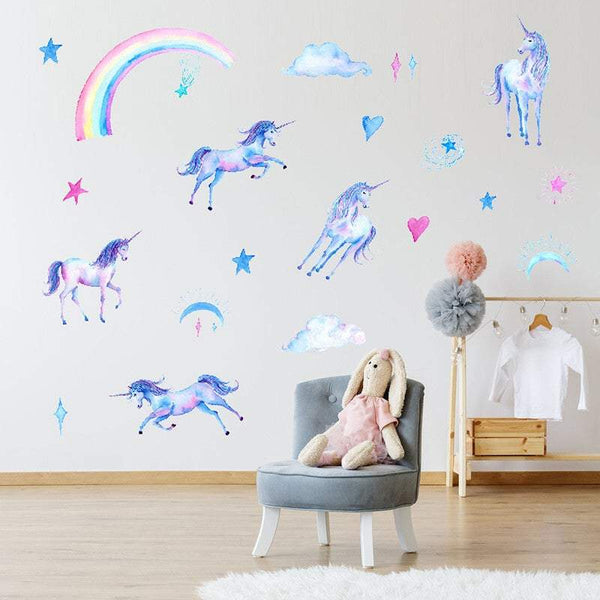 Wallpaper Decals Cute Unicorn Rainbow Cloud Star Heart Removable Stickers
