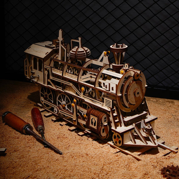 Robotime Diy Movable Locomotive By Clockwork Wooden Model Building Kits Assembly