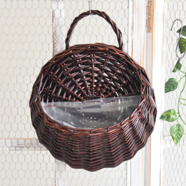 1 Set Flower Basket Handmade Weaving Multi-Function Rattan Wall Fence Hanging Pot Plants Holder For Garden-Beige-L