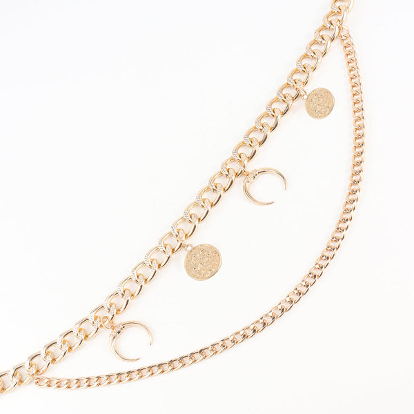 New Metal Double Waist Chain Moon Coin Hip Hop Body Decorative Dress Summer Beach Accessories Europe And America