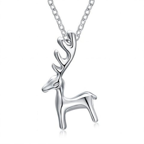 Deer Necklace With Platinum Plated For Christmas Silver