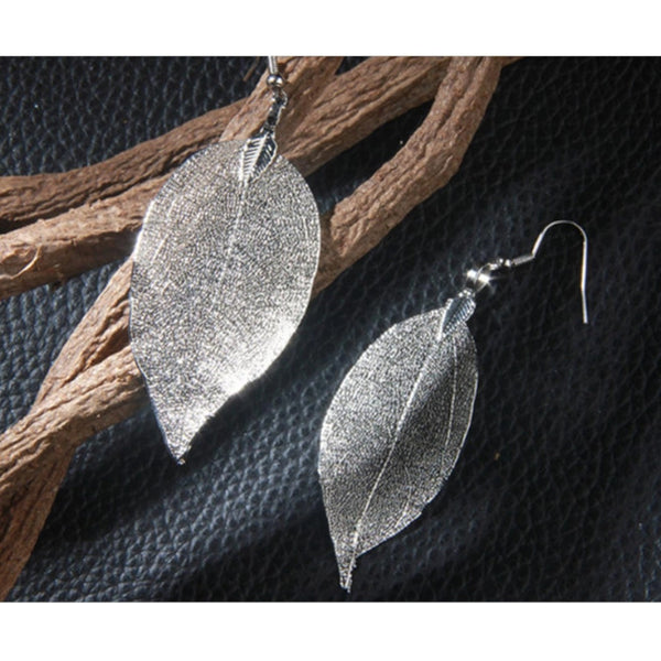 Delicate Filigree Leaf Drop Earrings Leaves Studs Long Dangle Gun Black