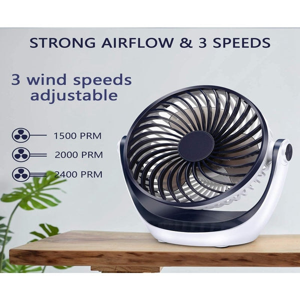 Desk Fan Small Table With Strong Airflow Portable 3 Speeds Adjustable Head 360 Mini Personal