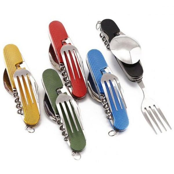Detachable Cutlery Spoon Opener Combination Outdoor Travel Tableware Multifunctional Folding Knife Rosso Red