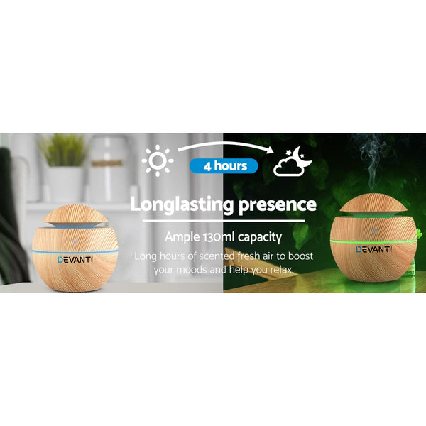 Devanti Aromatherapy Diffuser Essential Oils Air Humidifier Led Light 130Ml