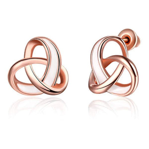 Silver Double Love Heart Earrings For Women Rose Gold Plated Twist Knot Stud