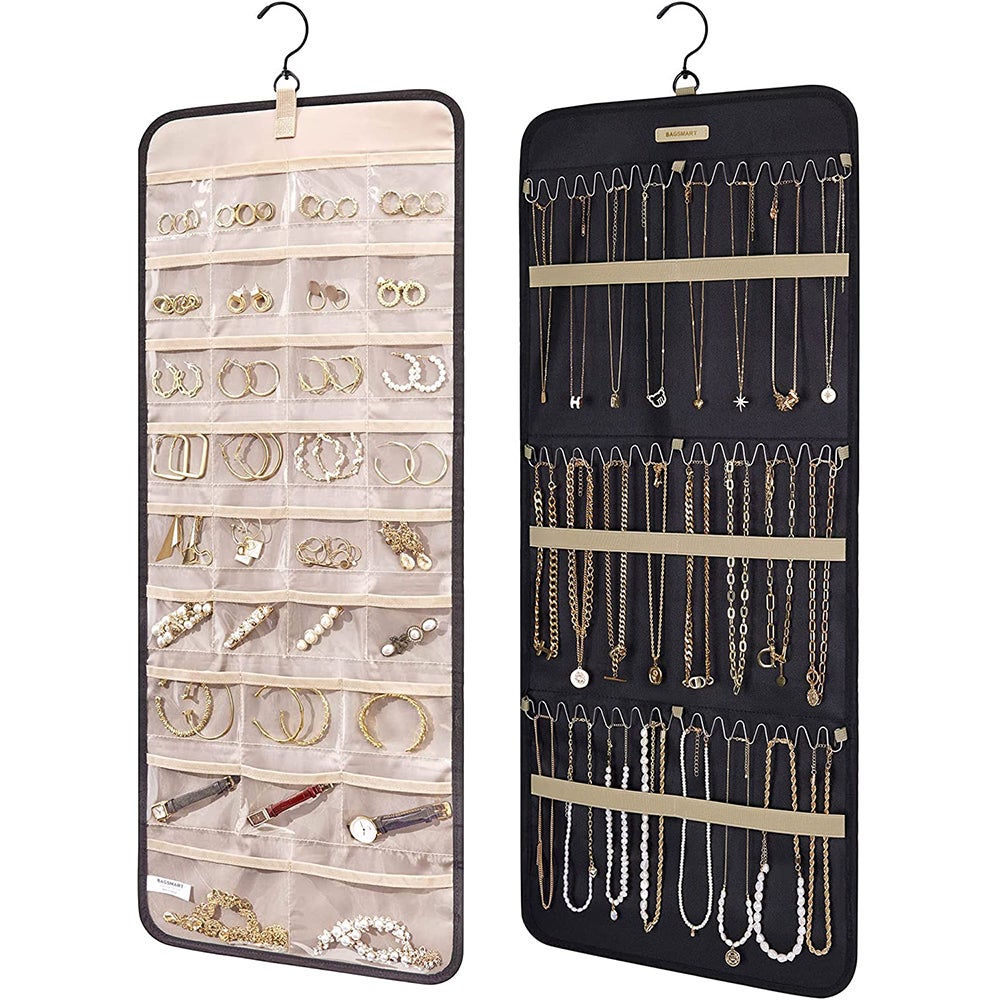 Double Sided Hanging Jewelry Display Organizer Storage Roll With Hook