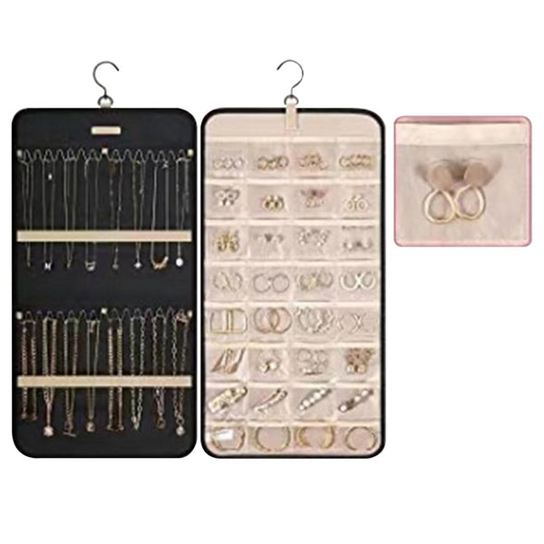 Double Sided Hanging Jewelry Display Organizer Storage Roll With Hook
