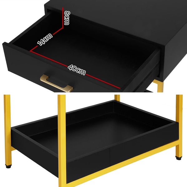 Artiss Bedside Table Drawers Side Shelf Storage Nightstand Black Mason
