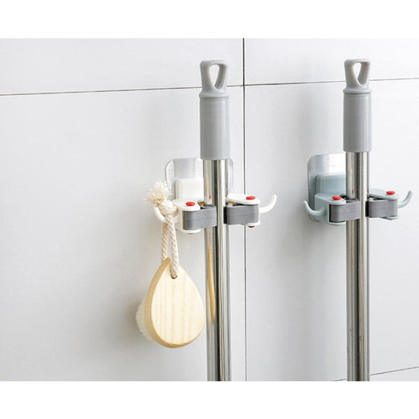 Drilling Free Mop Rack Toilet Wall Hanging Hook Broom Clip White