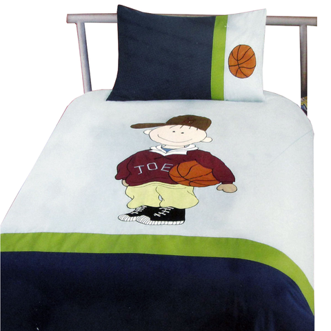 Dude Basketball Embroidered Quilt Cover Set Single