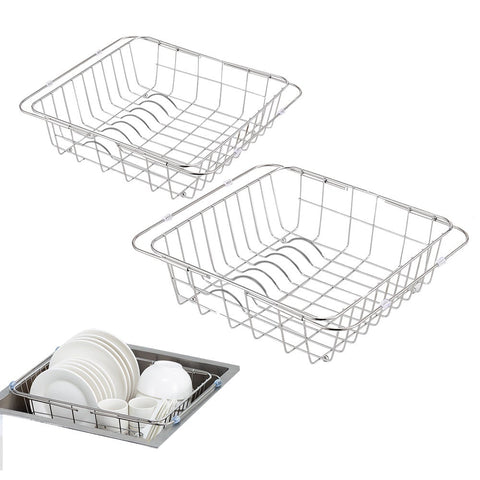 Stainless Steel Kitchen Dish Drain Rack Adjustable Drying Basket Single-Layer Drainer