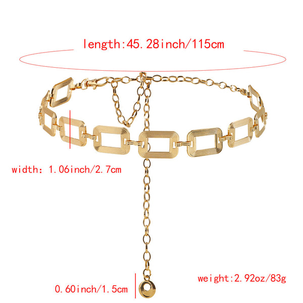 Sexy Women's Waist Chain Metal Cutout Simple Texture Square Buckle Body