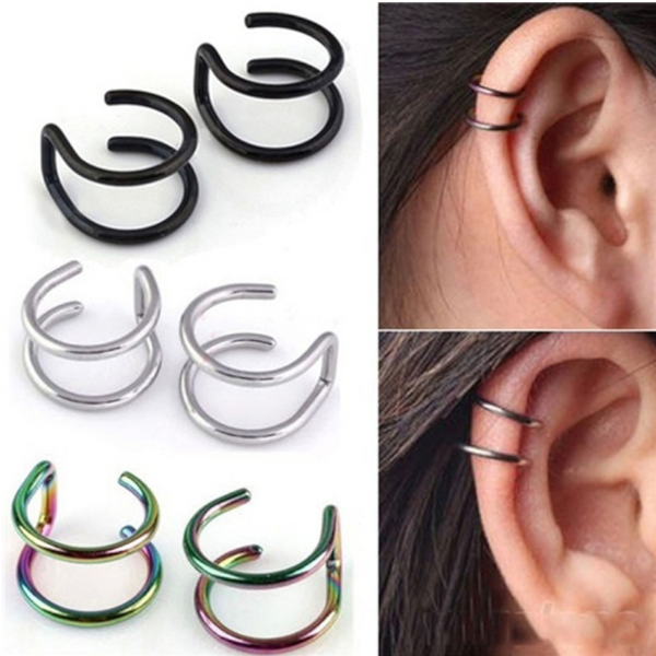 Earrings 3Pairs No Pierced Clip Surgical Steel Non On Fake Cartilage Cuff Ring