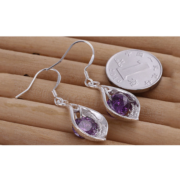 Earrings Dangle Eardrop Shell With Purple Zircon
