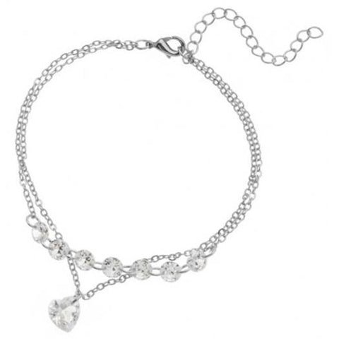 Elegant Fashion Double Heart Shaped Crystal Bracelet Silver