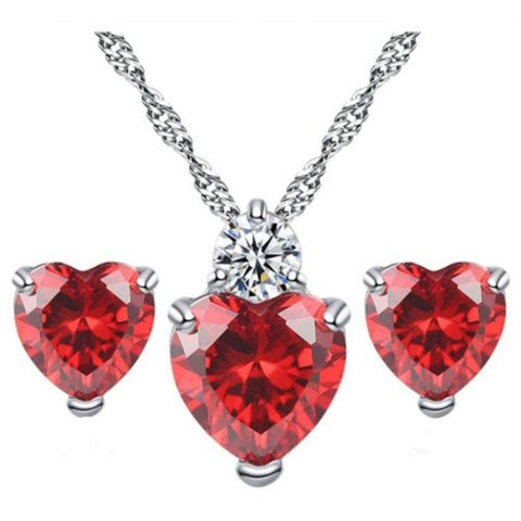 Elegant Pendant Necklace Earrings Women Jewelry Set Red One Size