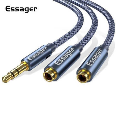Aux Cable Jack 3.5Mm Male To 2 Female Headphone Extension Audio Speaker Cord 25Cm9.84In