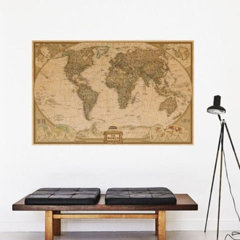 Eth0210 World Map Kraft Paper Poster Home Decorations Wall Sticker Multi A