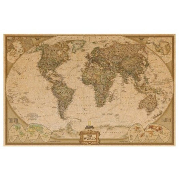 Eth0210 World Map Kraft Paper Poster Home Decorations Wall Sticker Multi A