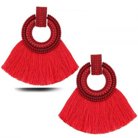European Style Fashion Metal Simple Circle Exaggerated Tassel Drop Earrings Red 1 Pair