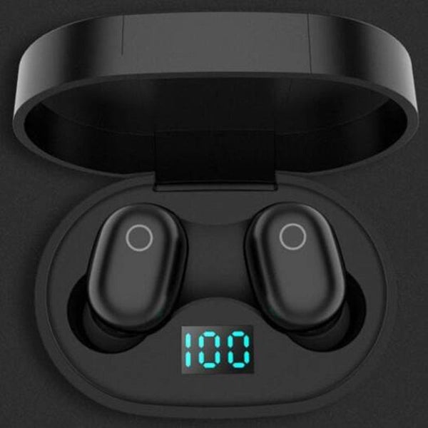 F2 True Wireless Binaural In Ear Earphones Stereo Bluetooth 5.0 Earbuds With Charging Dock And Digital Display Black