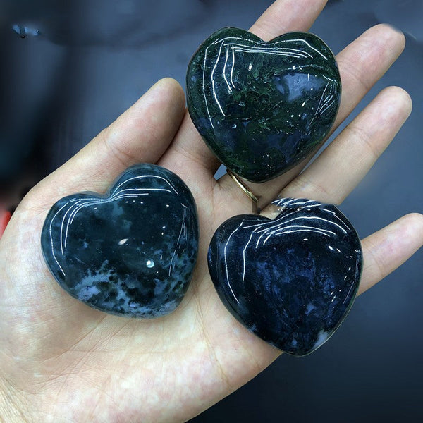 Natural Crystal Water Grass Agate Love Moon Original Stone Ornaments