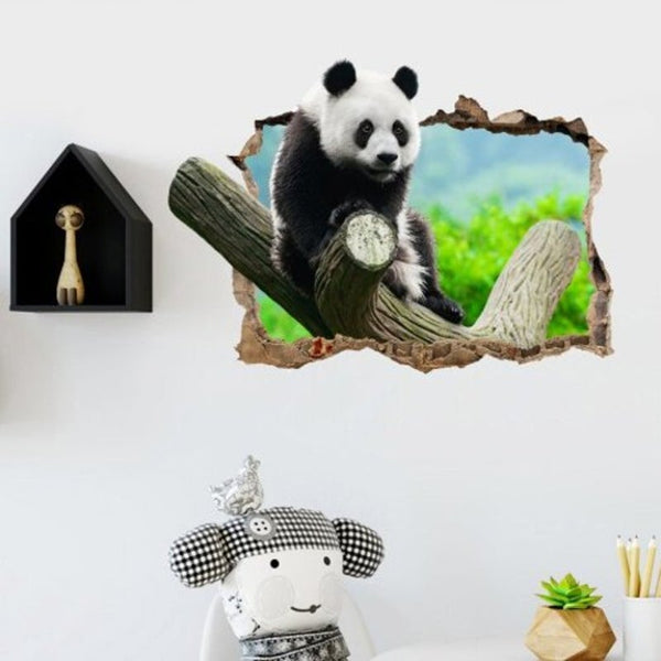 Cartoon Panda 3D Broken Wall Art Vinyl Mural Stickers Room Decoration Paper