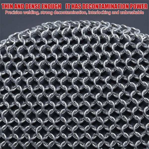 Cast Iron Scrubber 316 Stainless Steel With Handle Wool Round Chainmail Brush Kitchen Gadgets