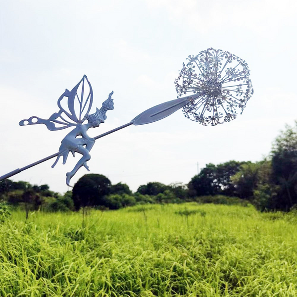 Fairies Dandelions Dance Together Outdoor Garden Statue Stainless Steel Yard Fairy Sculpture Decoration