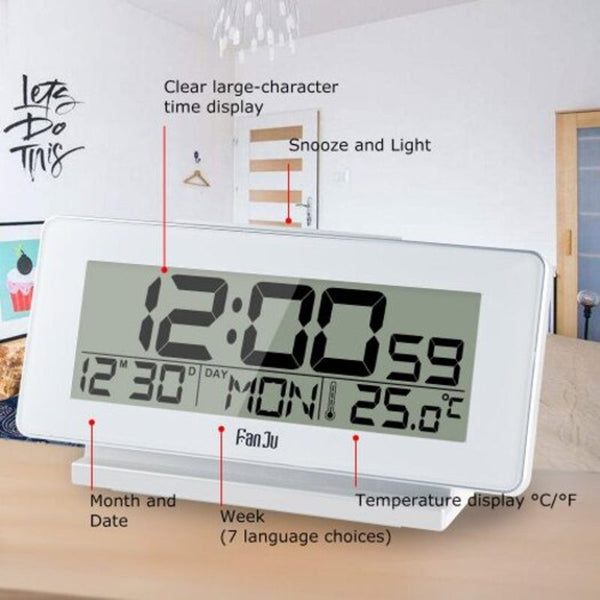 Fj3523 Led Digital Alarm Clock With Temperature Calendar Snooze Backlight Thermometer White