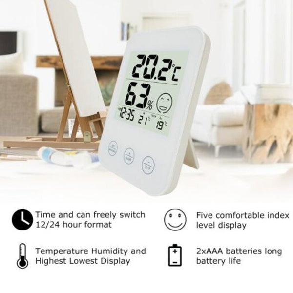 Fj718 Weather Station Digital Thermometer Hygrometer Clock With Temperature Humidity White