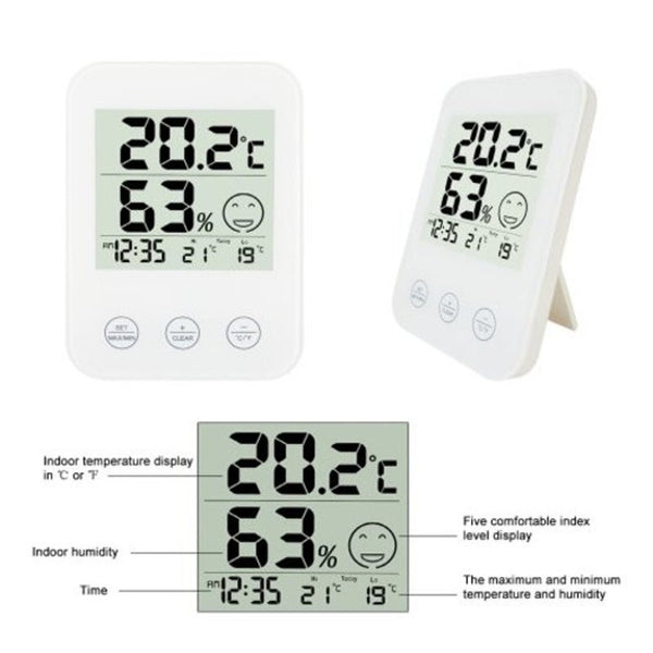 Fj718 Weather Station Digital Thermometer Hygrometer Clock With Temperature Humidity White