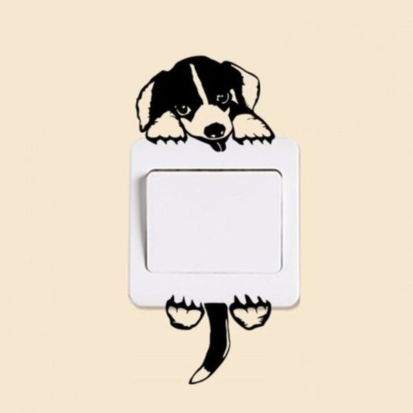 Fashion Cartoon Dog Pattern Light Switch Sticker Black